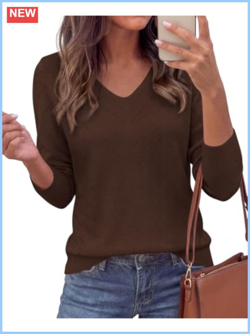 V Neck Pullover Sweater Long Sleeve Ribbed Knit Business Casual